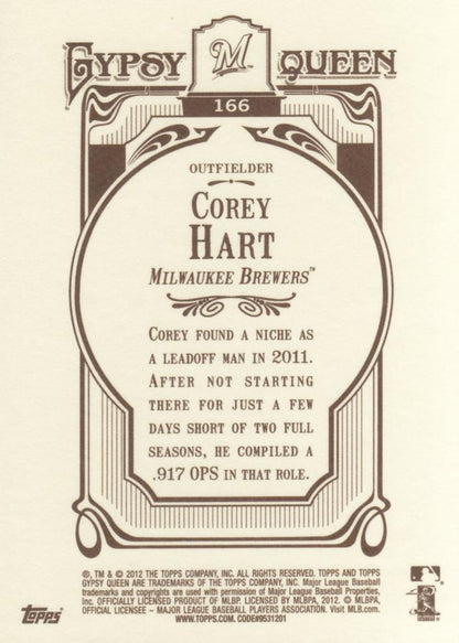 2012 Topps Gypsy Queen Corey Hart  # 166 Milwaukee Brewers