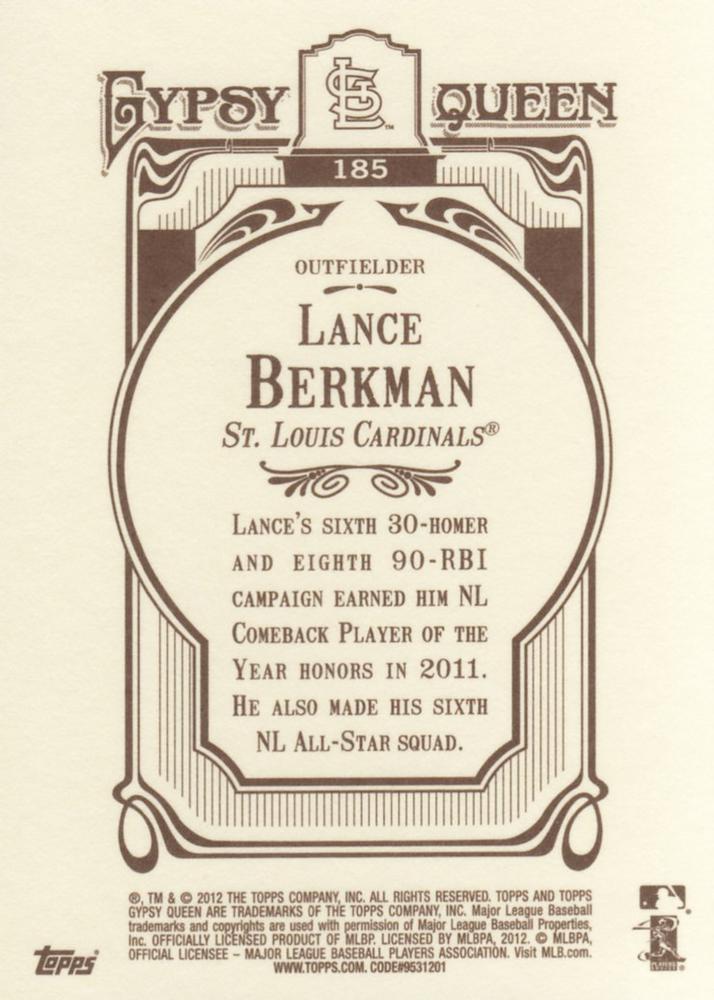 2012 Topps Gypsy Queen Lance Berkman  # 185 St. Louis Cardinals