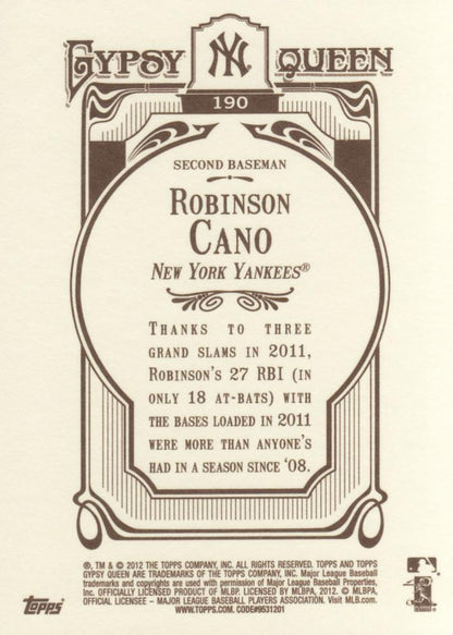 2012 Topps Gypsy Queen Robinson Cano  # 190a New York Yankees