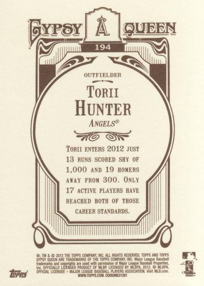 2012 Topps Gypsy Queen Torii Hunter  # 194 Los Angeles Angels