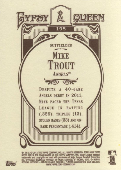 2012 Topps Gypsy Queen Mike Trout  # 195 Los Angeles Angels