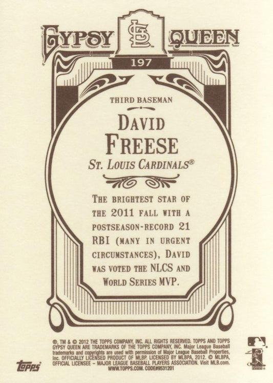 2012 Topps Gypsy Queen David Freese  # 197a St. Louis Cardinals