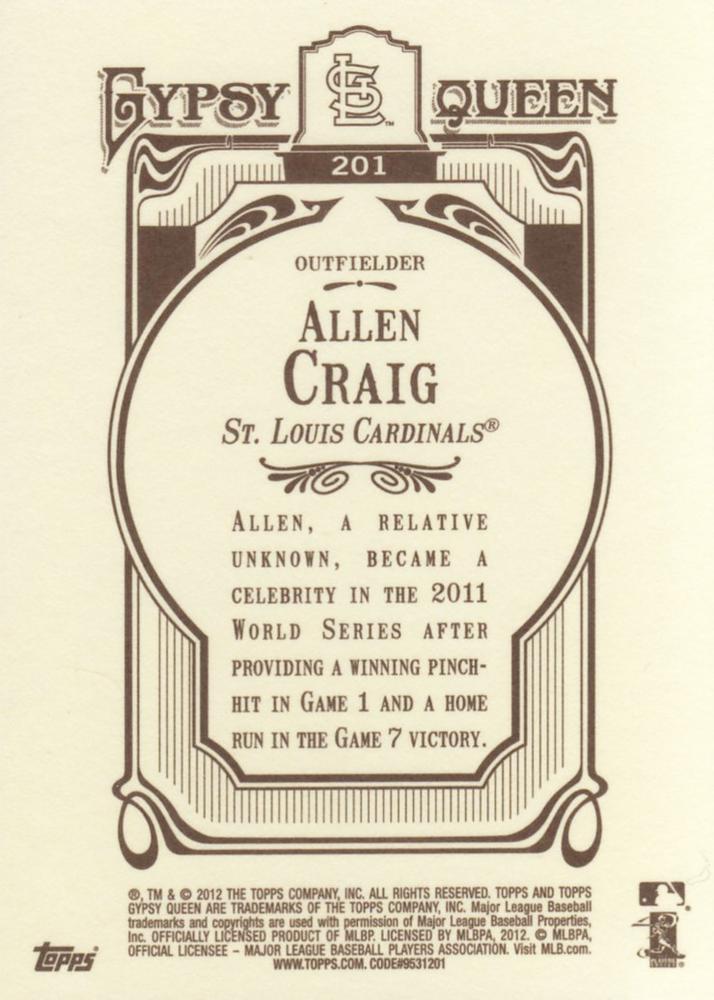 2012 Topps Gypsy Queen Allen Craig  # 201 St. Louis Cardinals