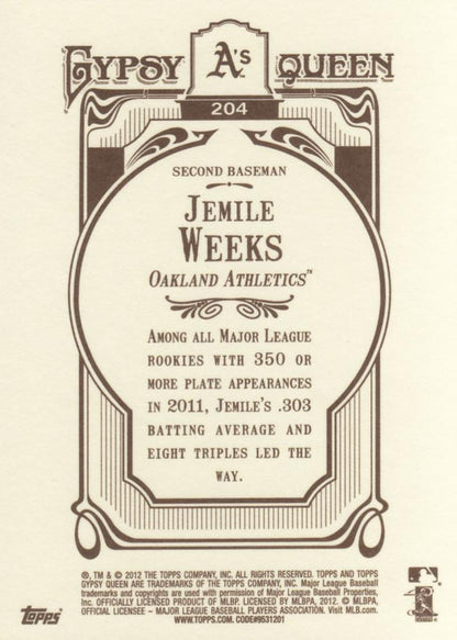 2012 Topps Gypsy Queen Jemile Weeks  # 204 Oakland Athletics