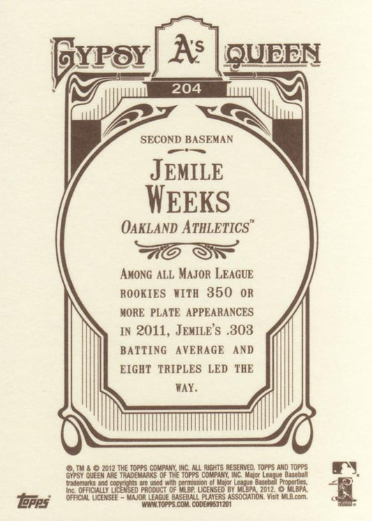 2012 Topps Gypsy Queen Jemile Weeks  # 204 Oakland Athletics