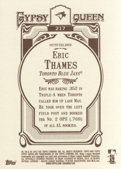 2012 Topps Gypsy Queen Eric Thames  # 217 Toronto Blue Jays