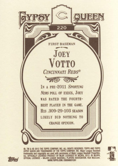 2012 Topps Gypsy Queen Joey Votto  # 220a Cincinnati Reds