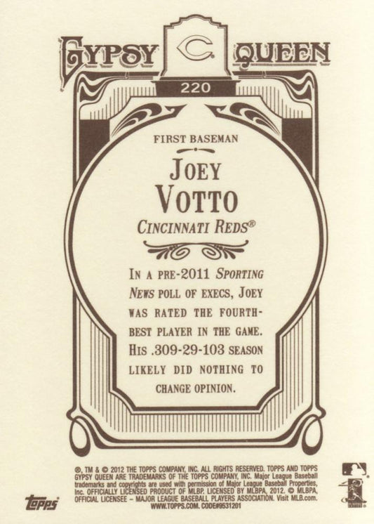 2012 Topps Gypsy Queen Joey Votto  # 220a Cincinnati Reds