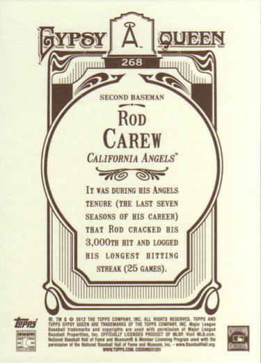 2012 Topps Gypsy Queen Rod Carew  # 268 California Angels