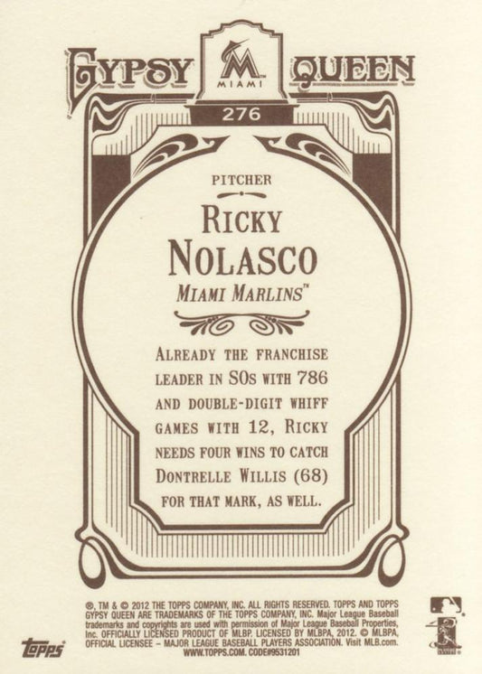 2012 Topps Gypsy Queen Ricky Nolasco  # 276 Miami Marlins