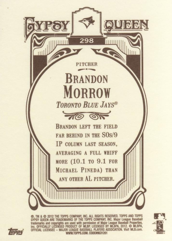 2012 Topps Gypsy Queen Brandon Morrow  # 298 Toronto Blue Jays