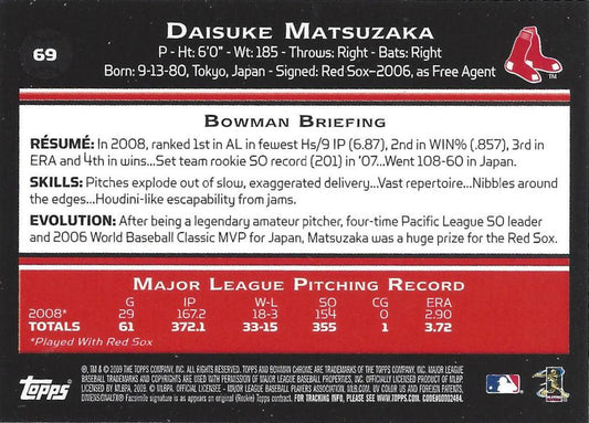 2009 Bowman Chrome Daisuke Matsuzaka #69 Boston Red Sox