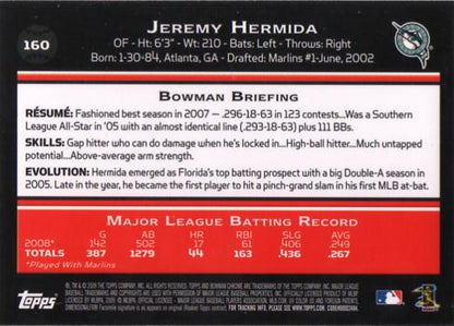 2009 Bowman Chrome Jeremy Hermida #160 Florida Marlins