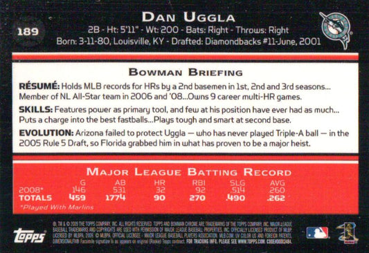 2009 Bowman Chrome Dan Uggla #189 Florida Marlins