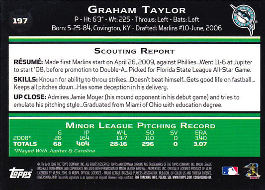 2009 Bowman Chrome Graham TaylorÂ  RC #197 Florida Marlins