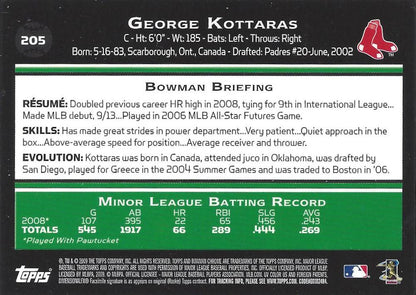 2009 Bowman Chrome George Kottaras  #205 Boston Red Sox