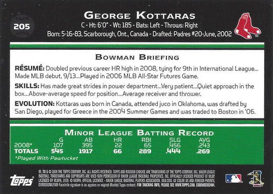 2009 Bowman Chrome George Kottaras  #205 Boston Red Sox