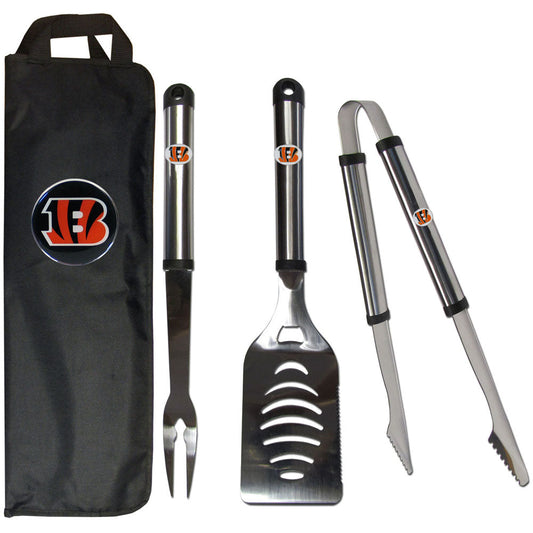 Cincinnati Bengals 3 Piece Steel BBQ Set with Bag