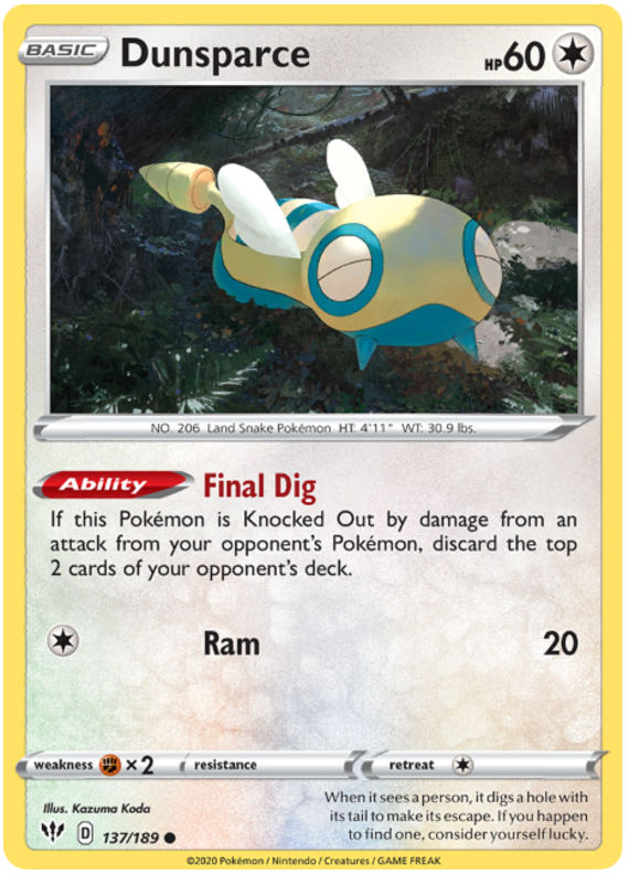Sword and Shield Darkness Ablaze 137  Dunsparce