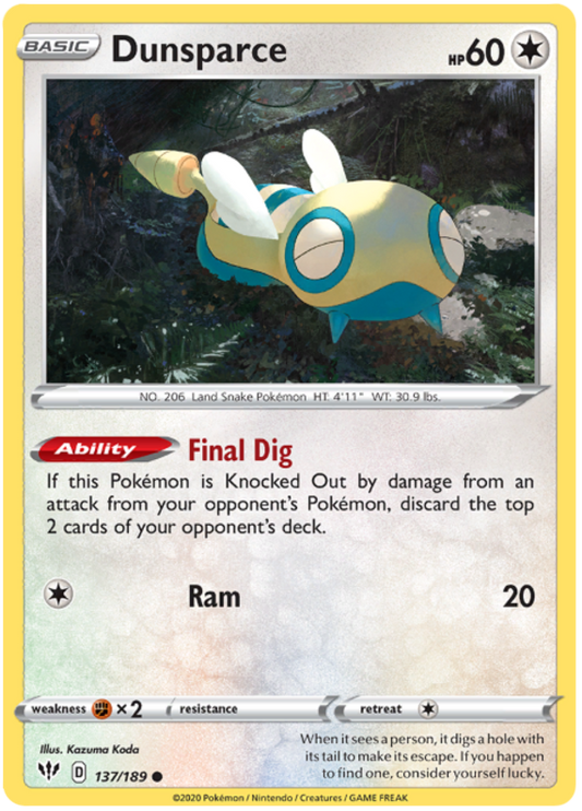 Sword and Shield Darkness Ablaze 137  Dunsparce
