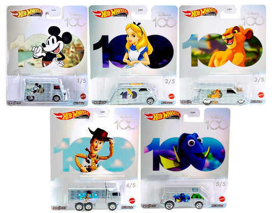 Hot Wheels Premium 2023 Pop Culture 100th DISNEY Anniversary Set of 5 Cars - walk-of-famesports