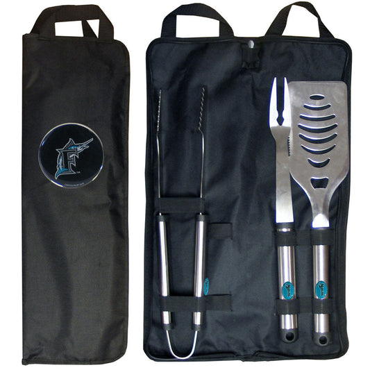 Miami Marlins 3 Piece Steel BBQ Set with Bag