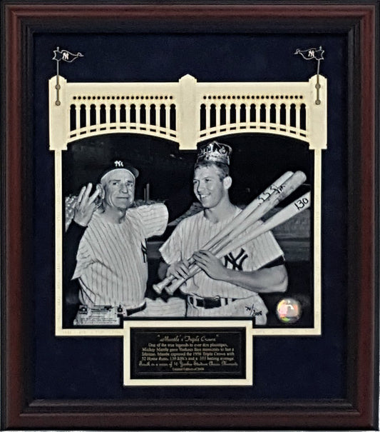 Mickey Mantle Triple Crown Black & White Photo Framed