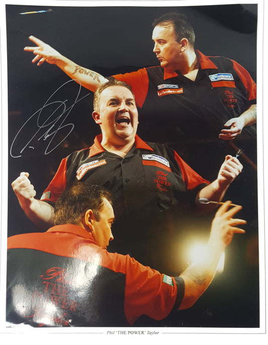 Phil Taylor Signed Autographed 16x20 League of Darts - Assorted photos