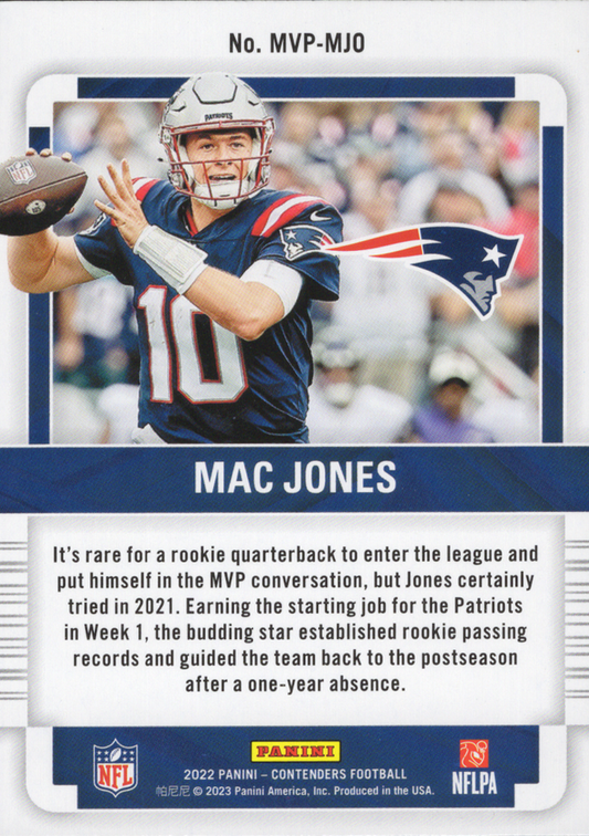 2022 Panini Contenders MVP Contenders Emerald Mac Jones # MVP-MJO New England Patriots